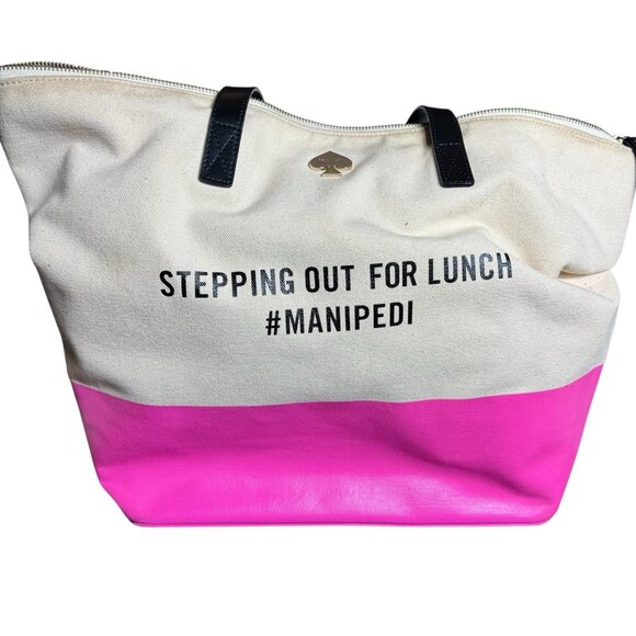 Kate Spade New York Tote/travel Bag Pink and Cream Cotton Canvas Large - Picture 6 of 16